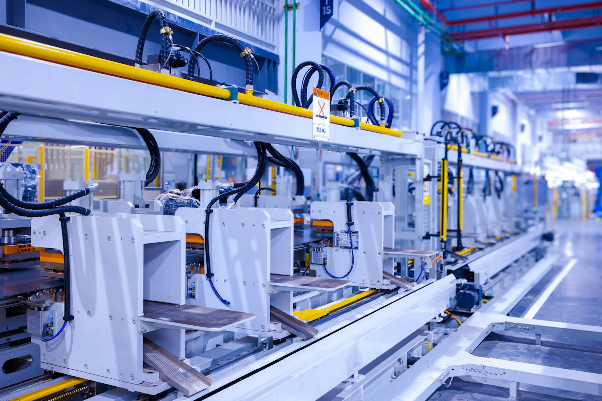 Factory floor lined with production machinery
