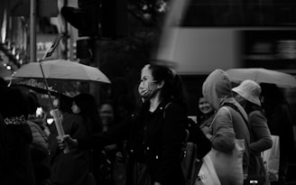 a group of people walking down a street holding umbrellas