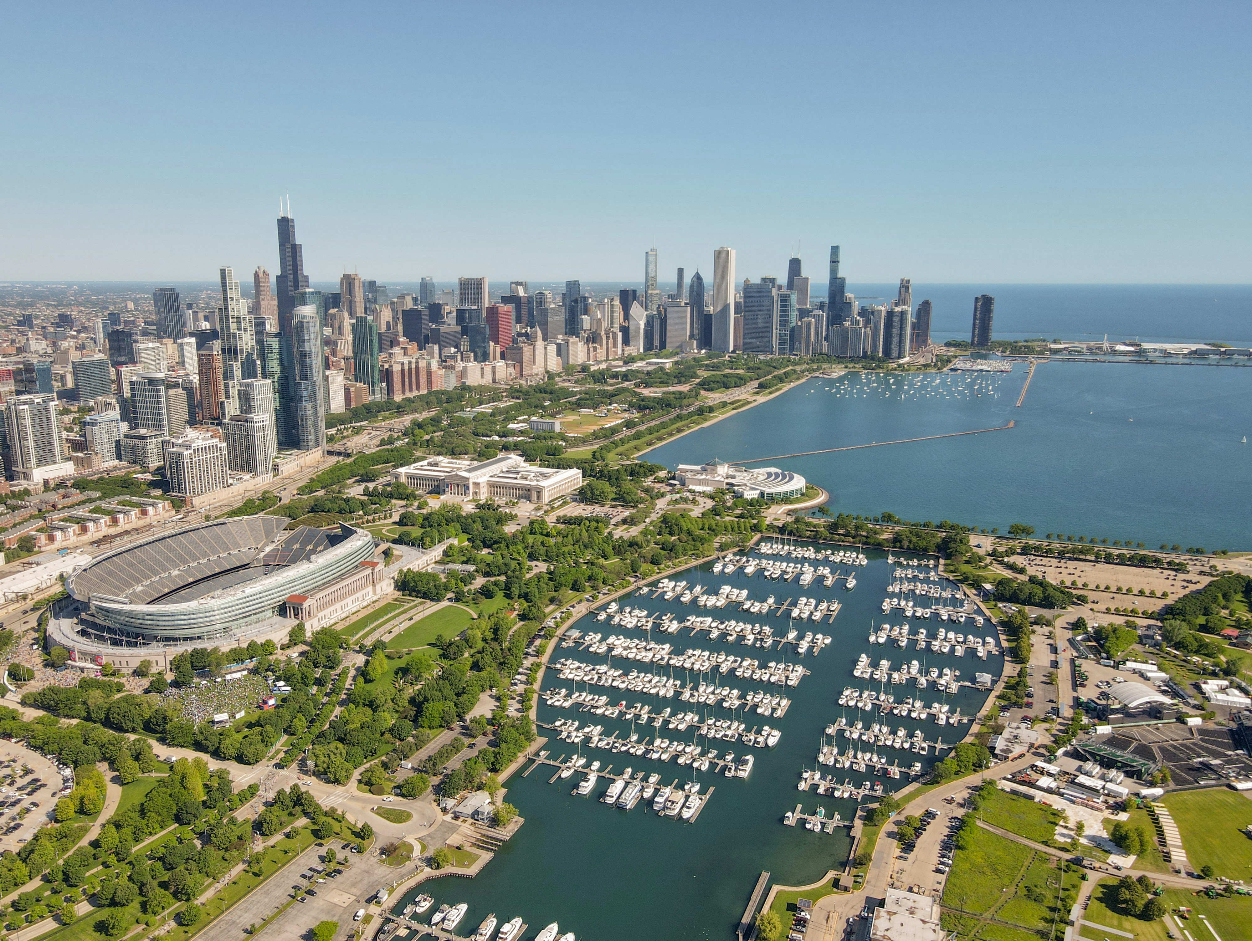 Chicago aerial harbor view
