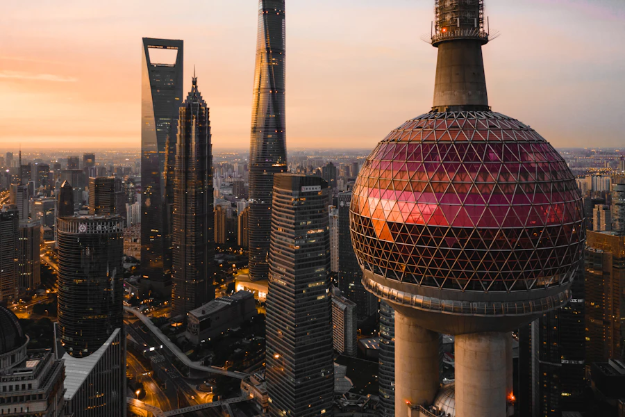 Shanghai city view from skyscraper