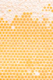 a yellow and white background with circles
