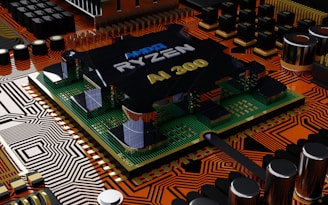 a close up of a computer chip with a logo on it