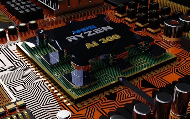 a close up of a computer chip with a logo on it