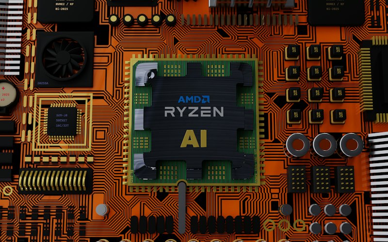 Close-up of a processor chip mounted on a printed circuit board