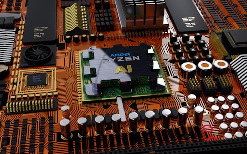 a close up of a computer board with many components