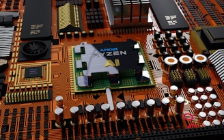 a close up of a computer board with many components
