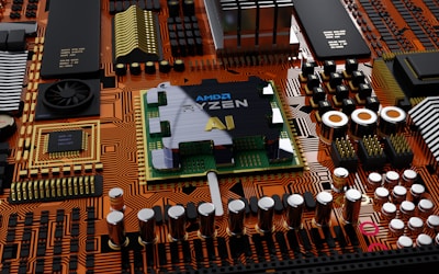 a close up of a computer board with many components