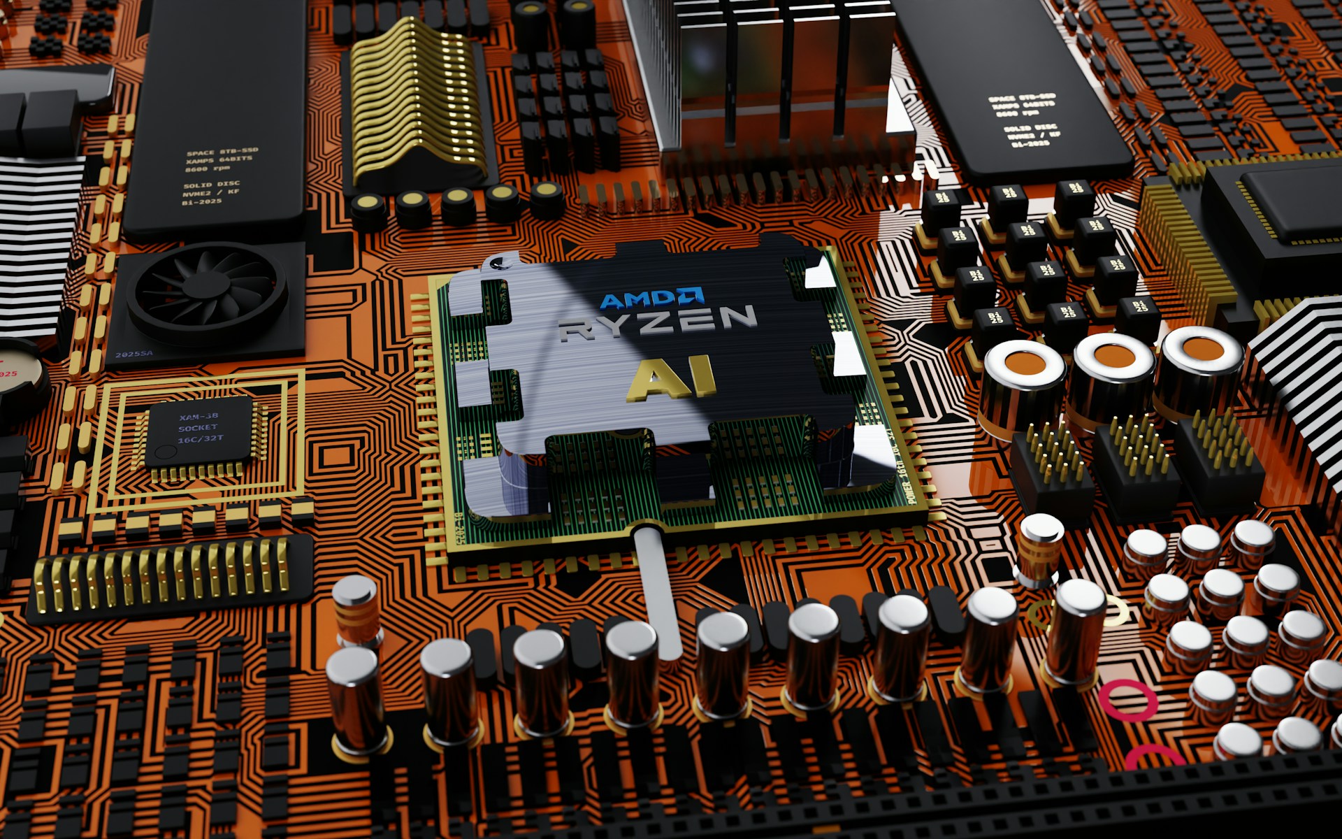 a close up of a computer board with many components