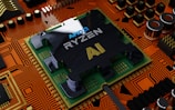 a close up of a cpu chip on top of a printed circuit board