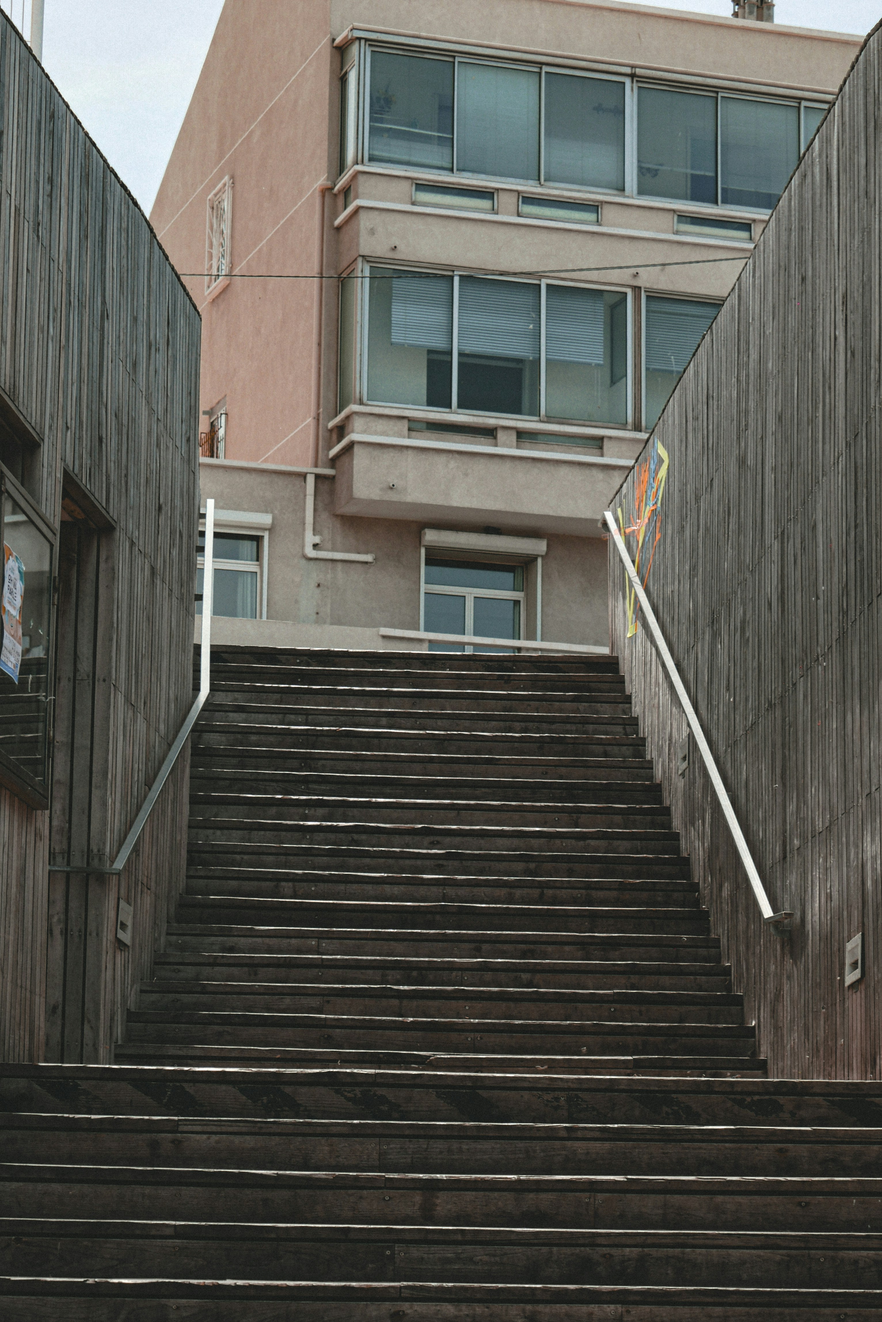 a person walking up a flight of stairs