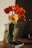 a vase filled with orange and yellow flowers