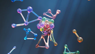 a group of different colored objects floating in the air