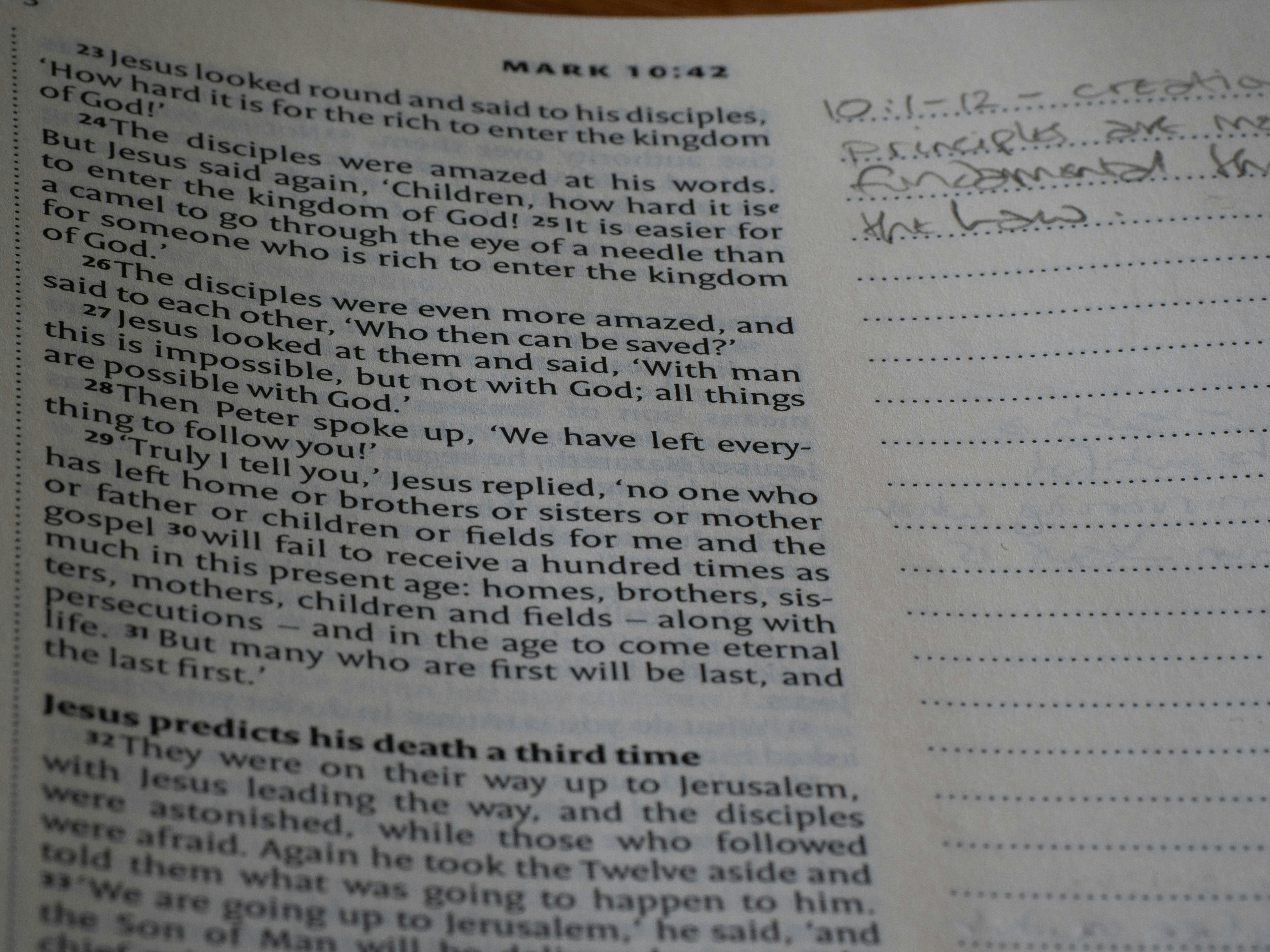 close up, bokeh, bible, new testament, christian, history, text, reading, bible study, devotions, christianity, scripture, Gospel of Mark, Mark, Synoptic Gospel, Gospel,