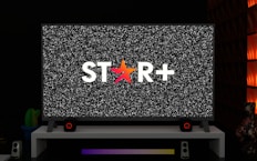 a television with a star logo on the screen