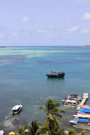 a group of boats floating on top of a body of water