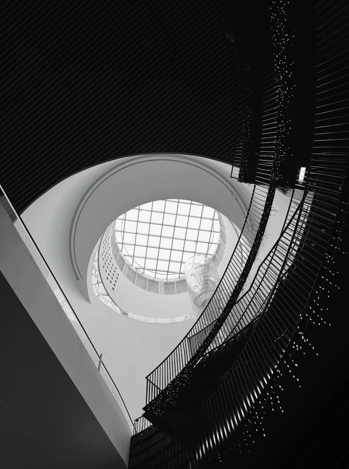 Architectural detail of concrete and glass facade