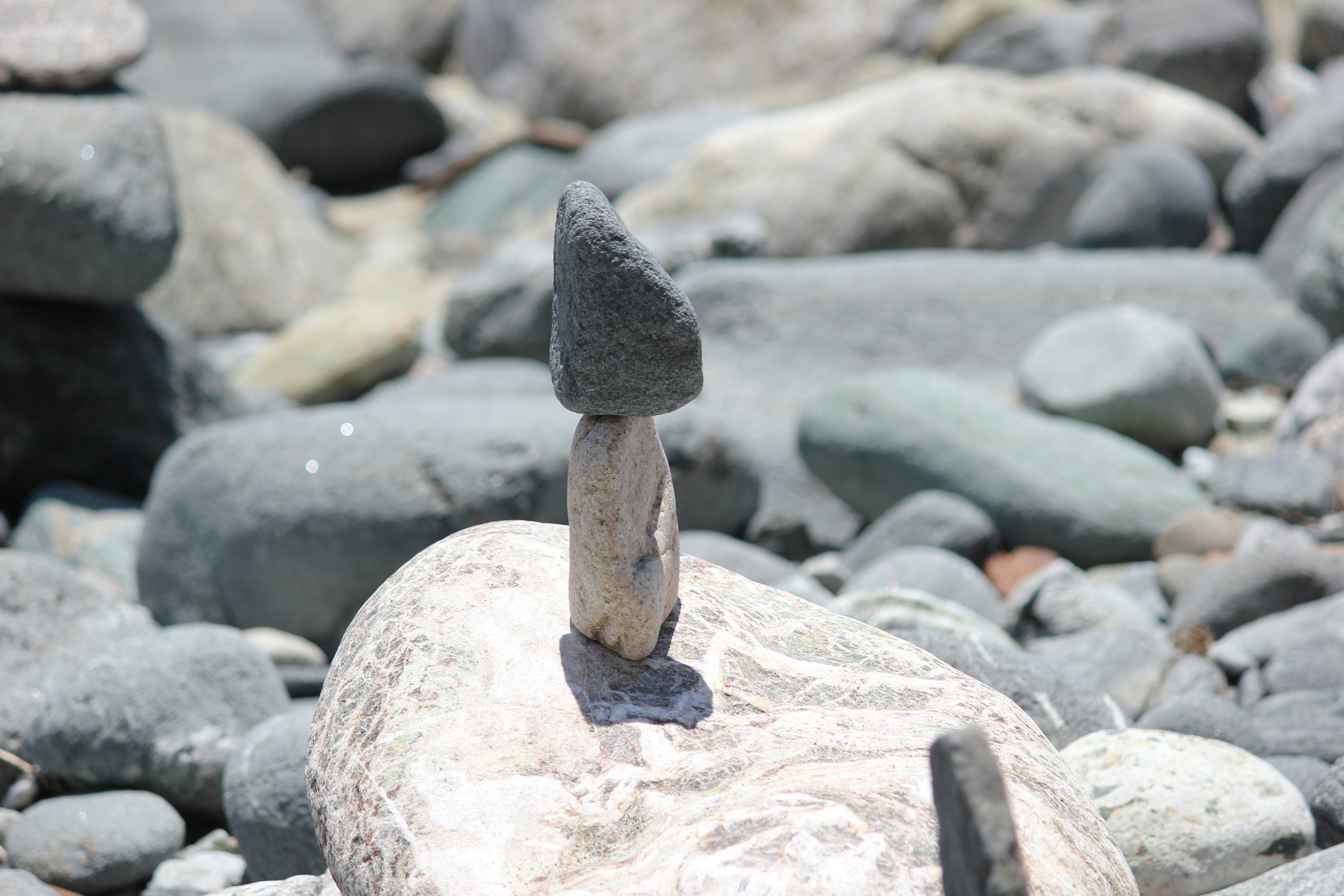 a pile of rocks sitting on top of a rocky beach