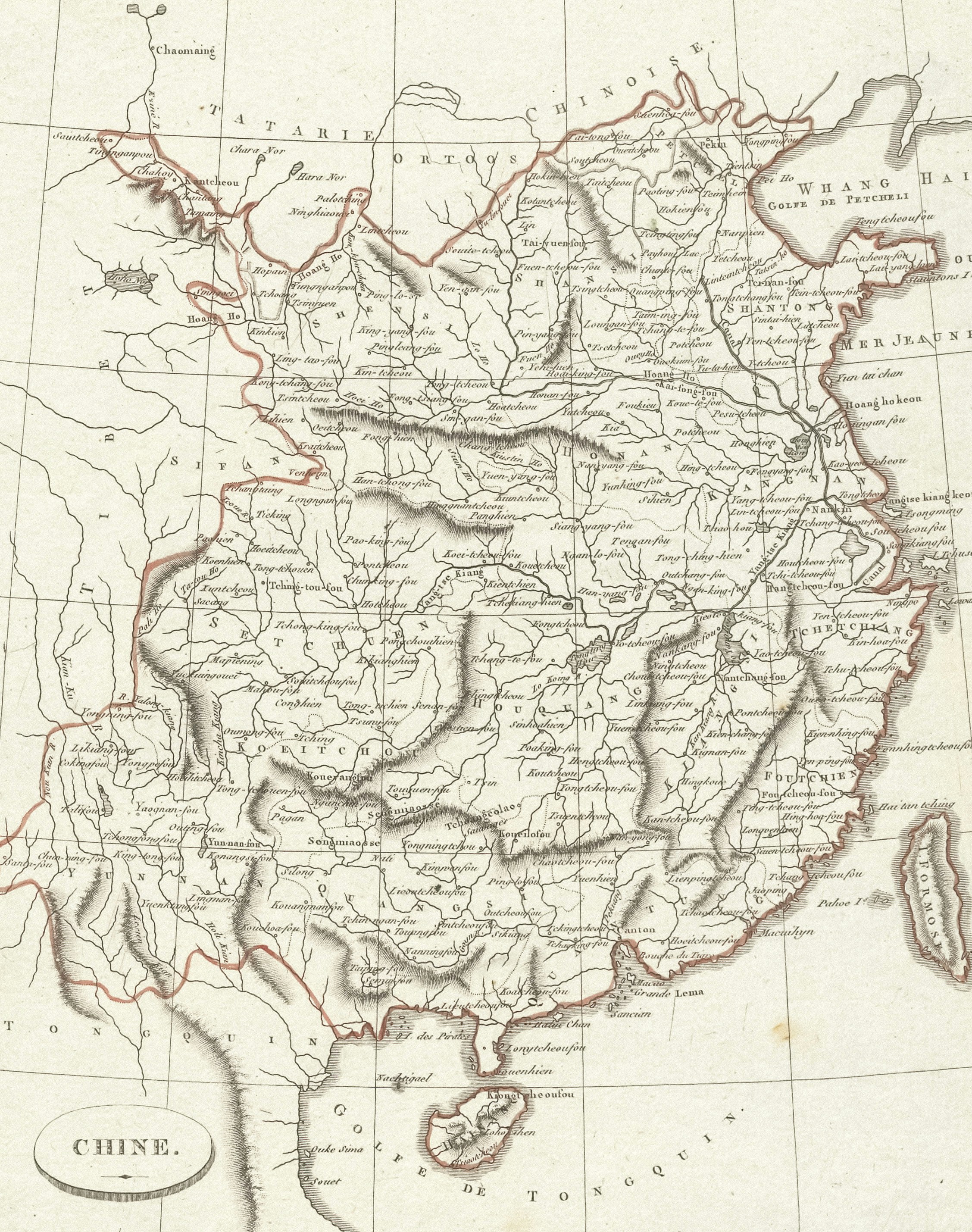 Oude kaart met China en het eiland van Taiwan