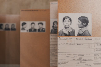 a group of papers with pictures of women on them