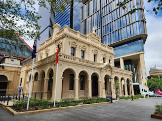 Parramatta an old building with a flag on the front of it