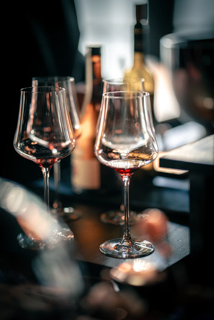 Elegant wine glass catching light