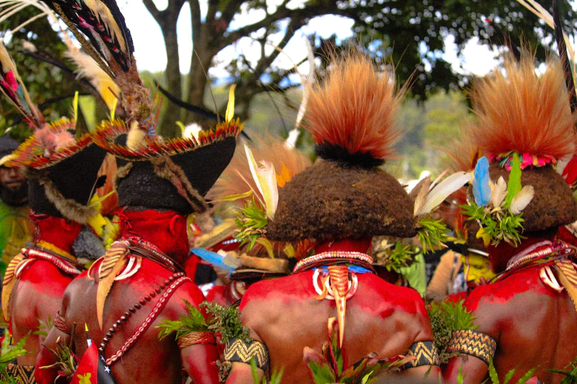 a group of people dressed in native american costumes