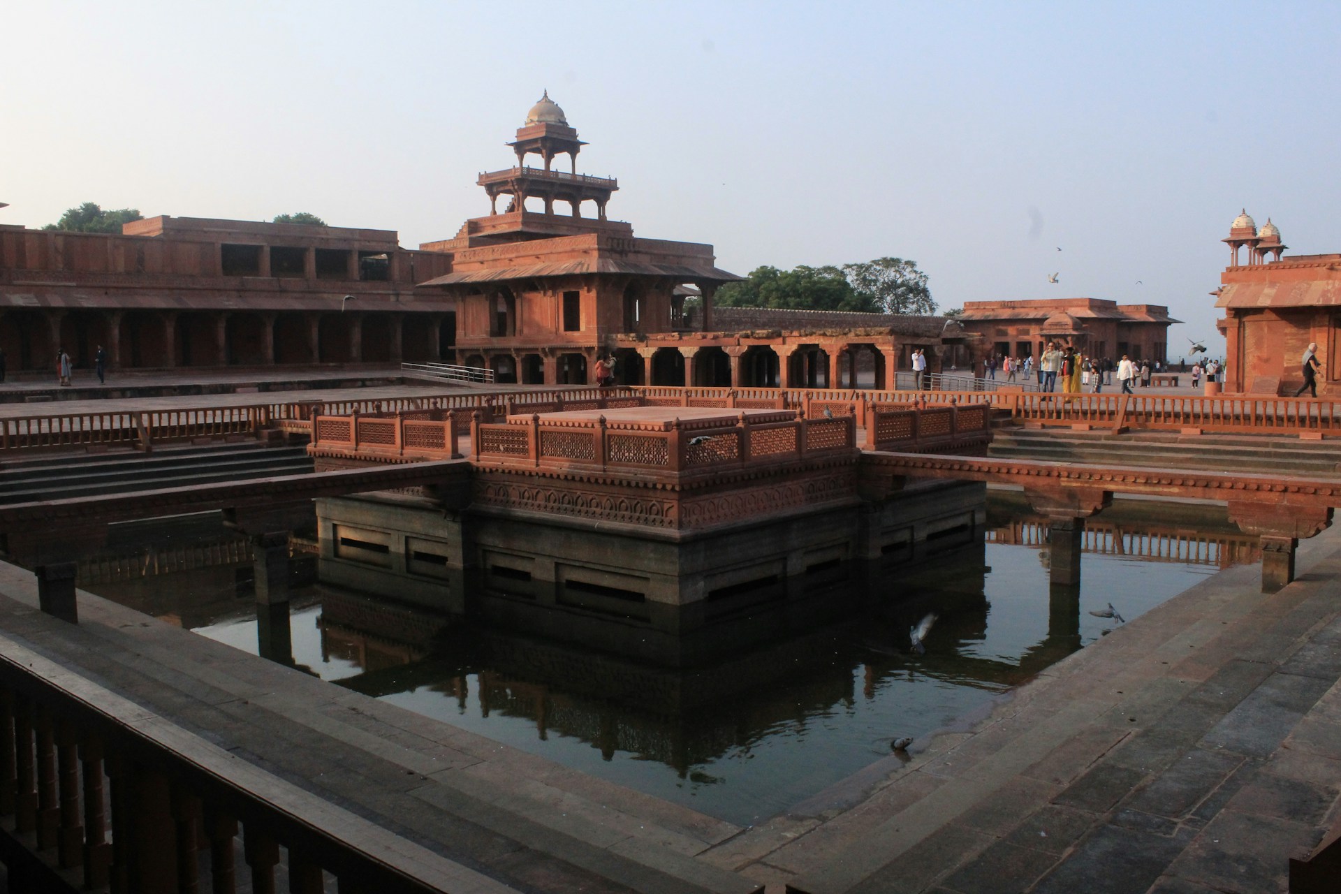 a body of water in front of a building