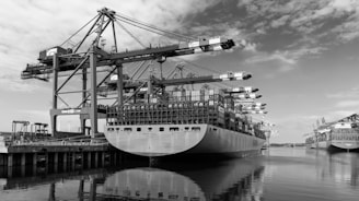 a black and white photo of a large ship