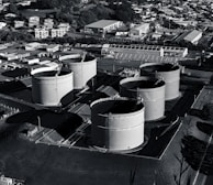 a black and white photo of a large tank