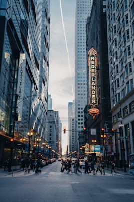 a city street filled with lots of tall buildings