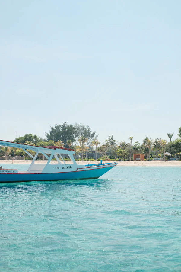 Blue boat at Gili Islands Bali day trip