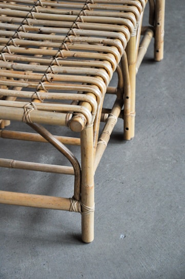 a close up of a bamboo bed frame