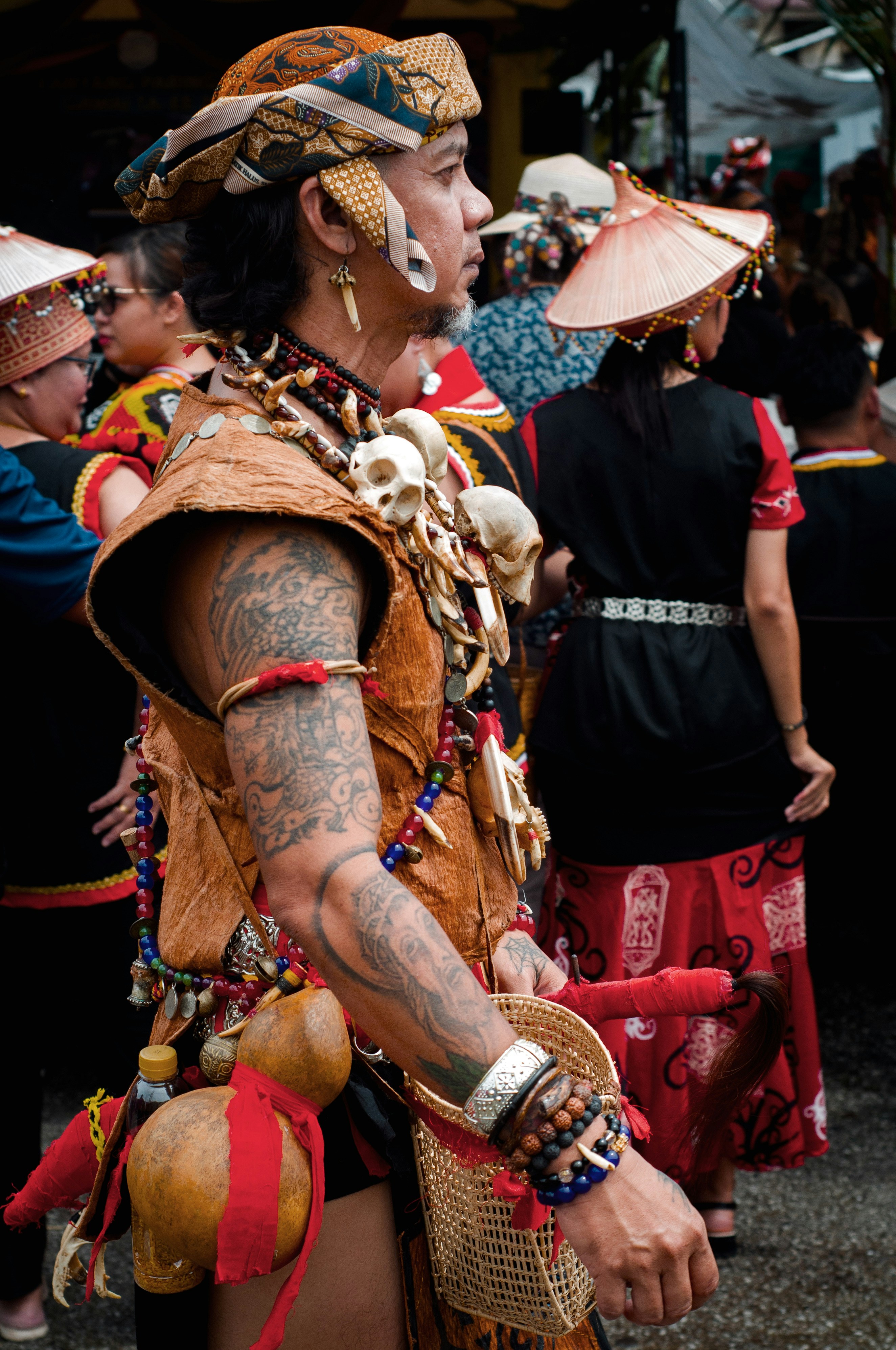 a group of people in costumes and hats