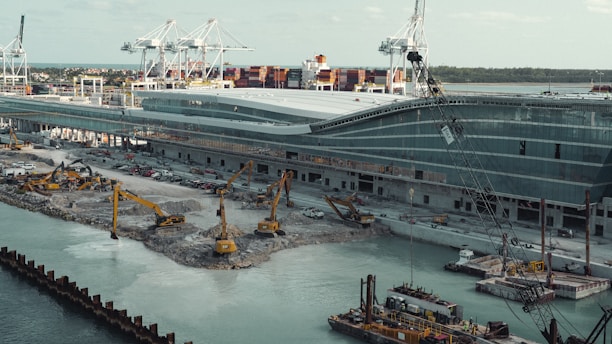 a large ship is docked at a dock