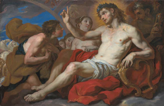 Christ crowned with thorns, seated.