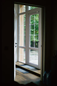 a room with a door and a window in it