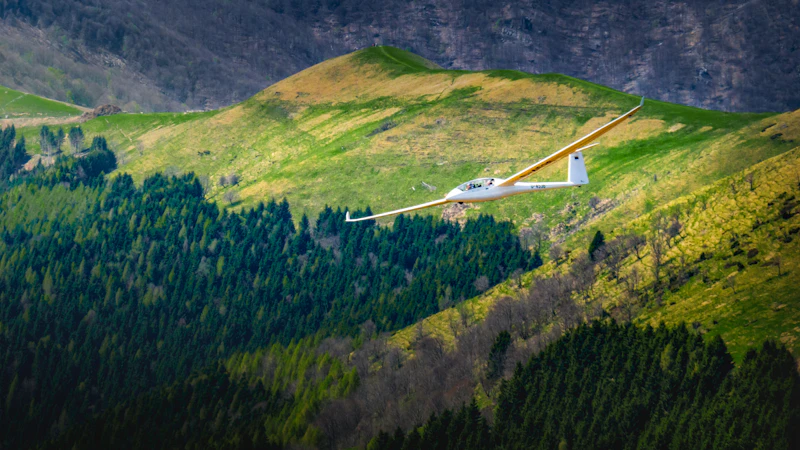 Kleines Flugzeug über grünen Hügeln