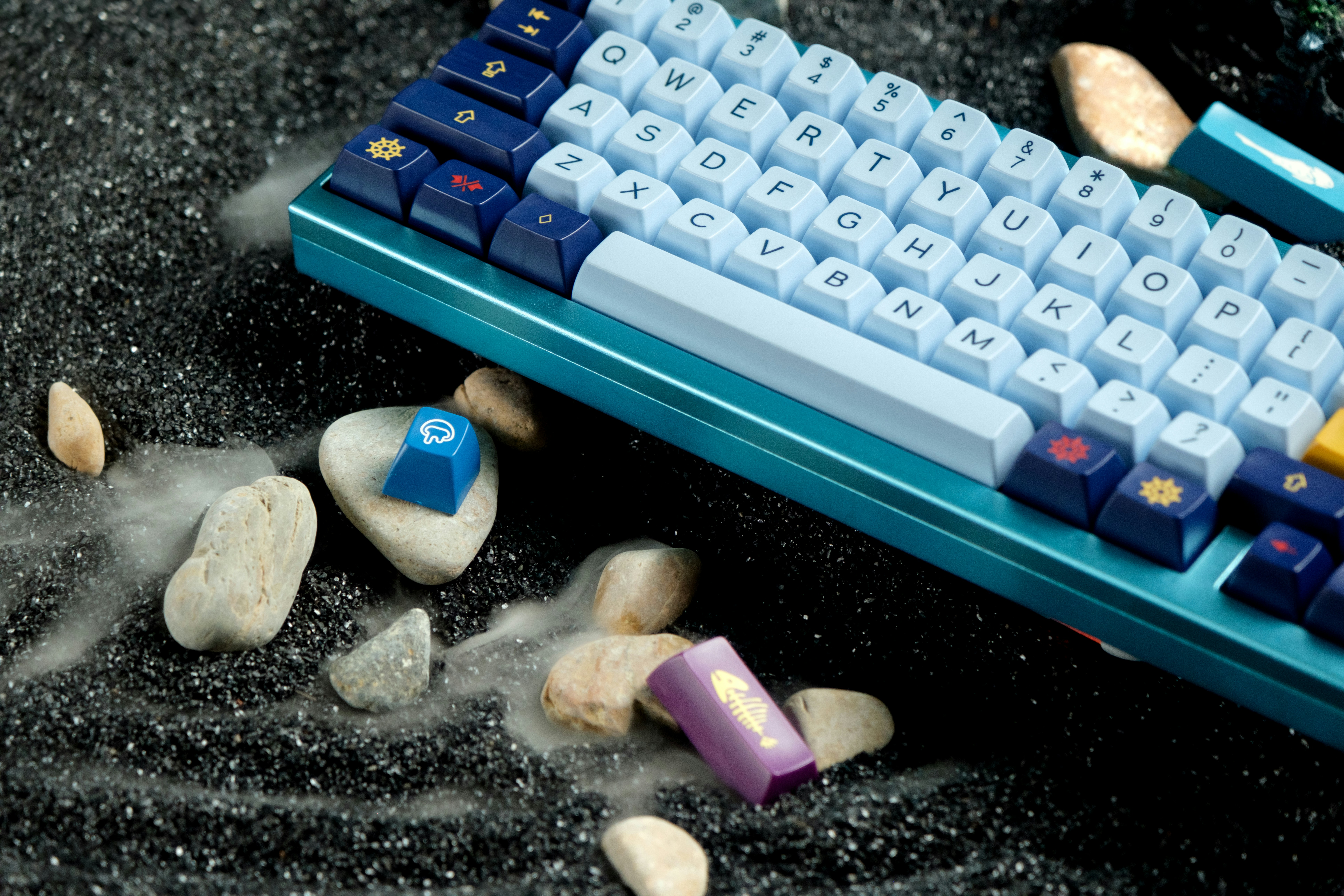 a computer keyboard sitting on top of a table