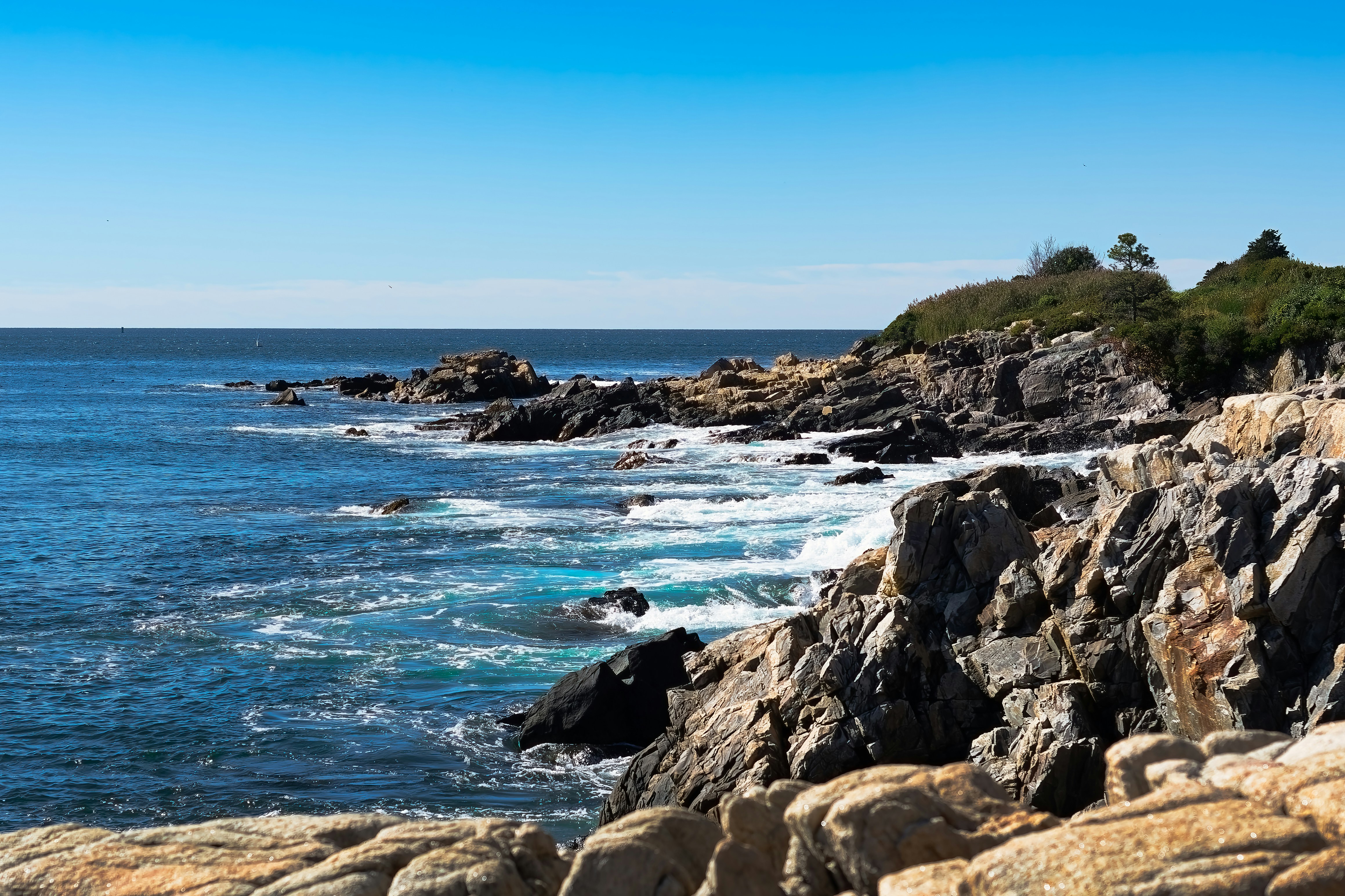 a view of a rocky shore with a body of water, Rocky Maine shoreline (Photo: Kennebunkport, Maine)