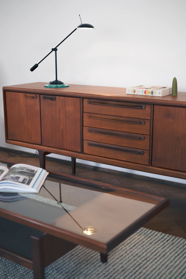 Vintage table lamp on a wooden side table