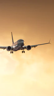a large jetliner flying through a cloudy sky