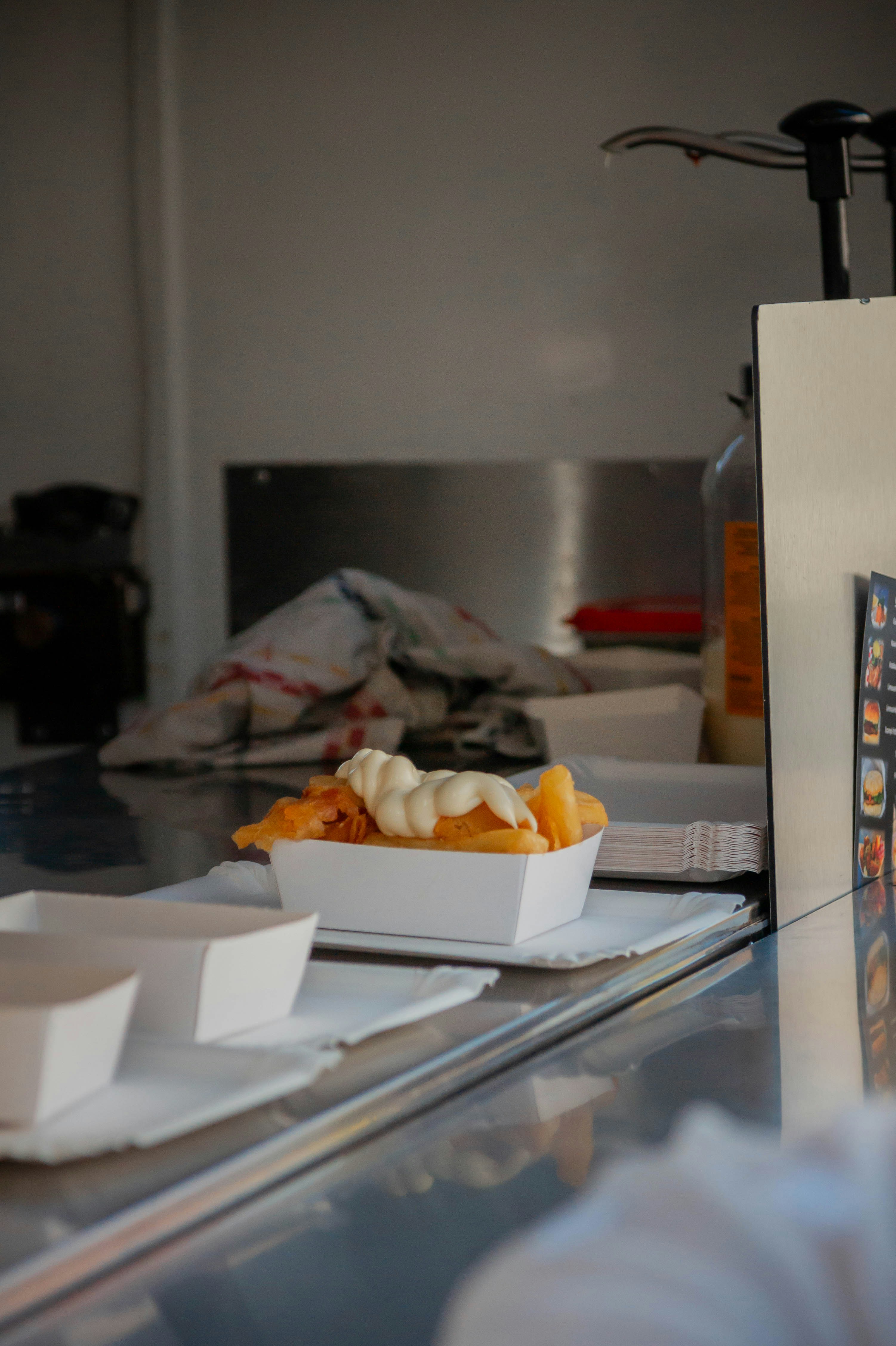 a tray of food sitting on a counter