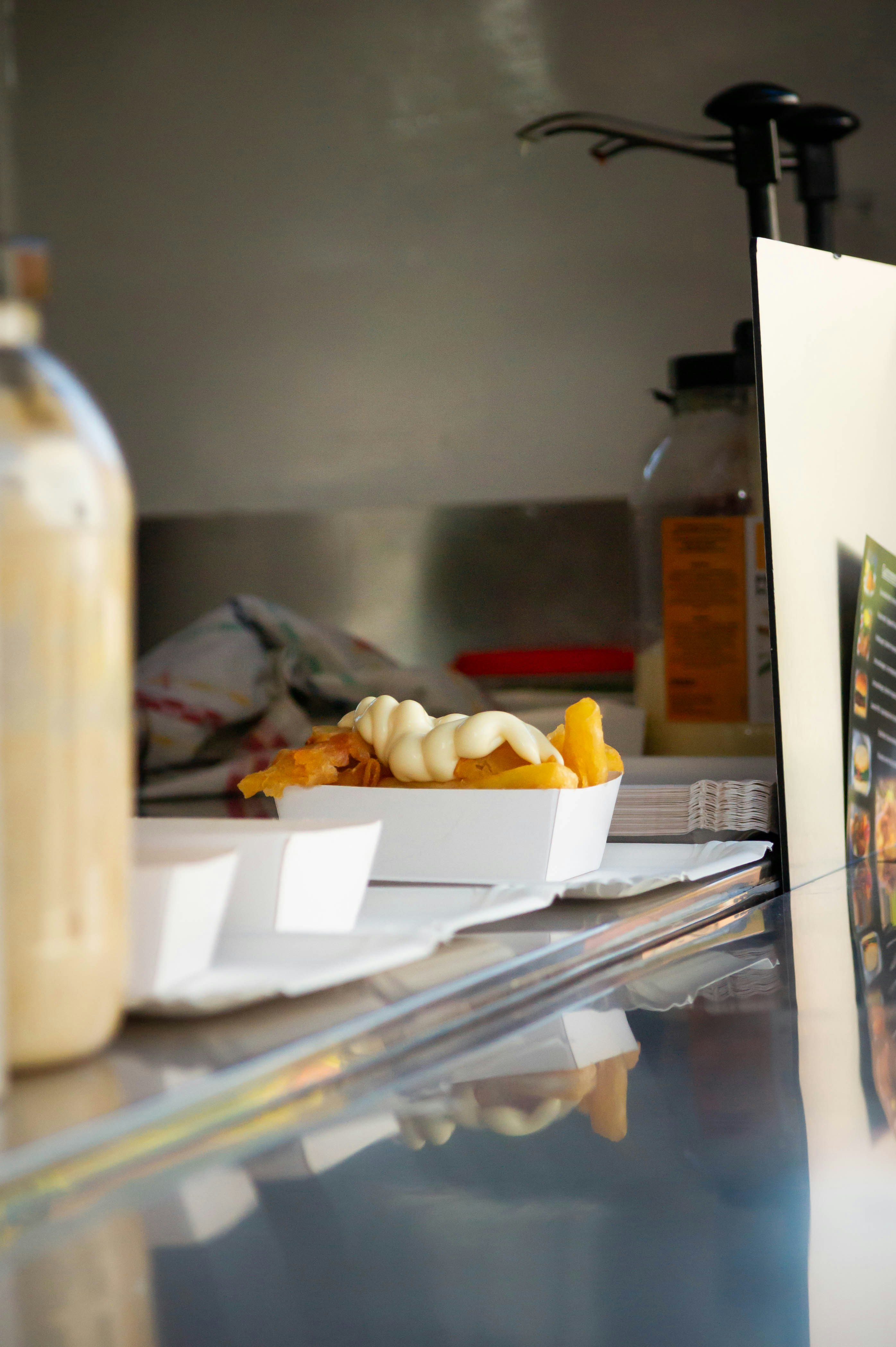 a plate of food sitting on top of a counter