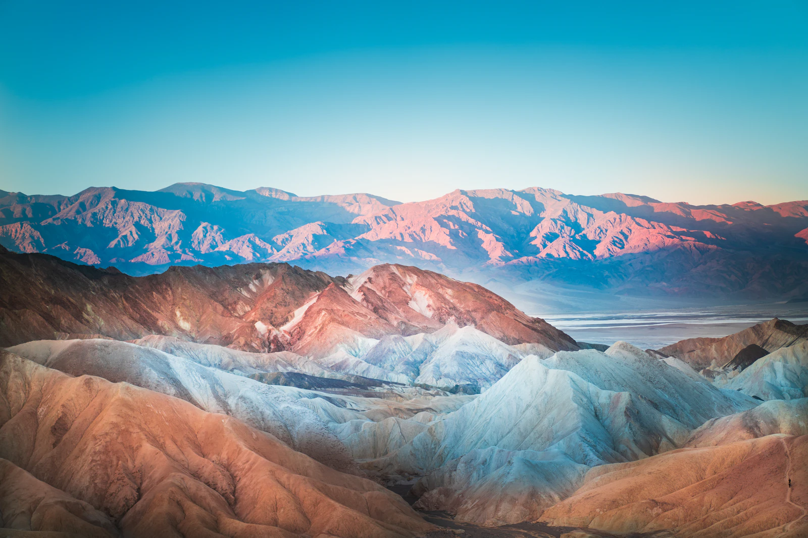 The folded badlands of Death Valley in low light