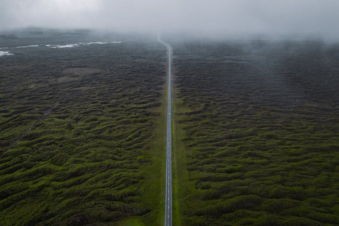 an aerial view of a road in the middle of a field, Roadtrip vibes