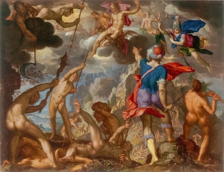 Mythological figures in a dramatic celestial scene