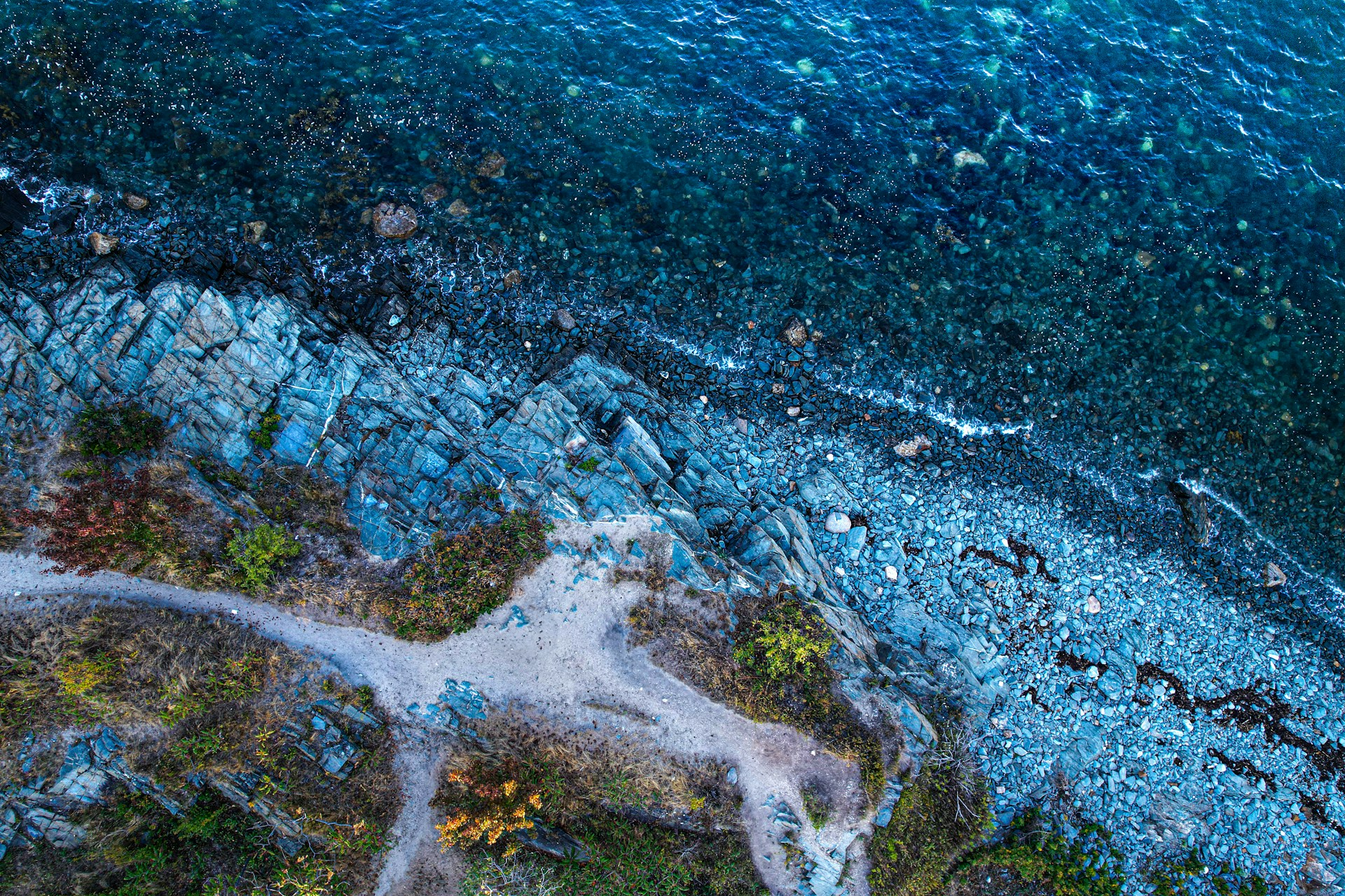 an aerial view of a body of water