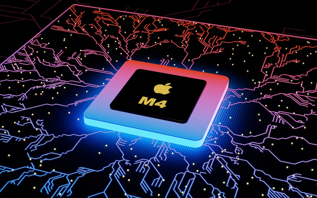 an apple m4 processor on a circuit board, Apple, M4 Chip, chipset, Apple 2024, M4 2024, technology, ARM, CPU, GPU, Neural Engine, AI, iPad Pro, OLED, 3nm, Dynamic Caching, ray tracing, display engine, performance, power efficiency, Apple Silicon, WWDC 2024