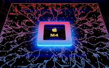 an apple m4 processor in a dark room