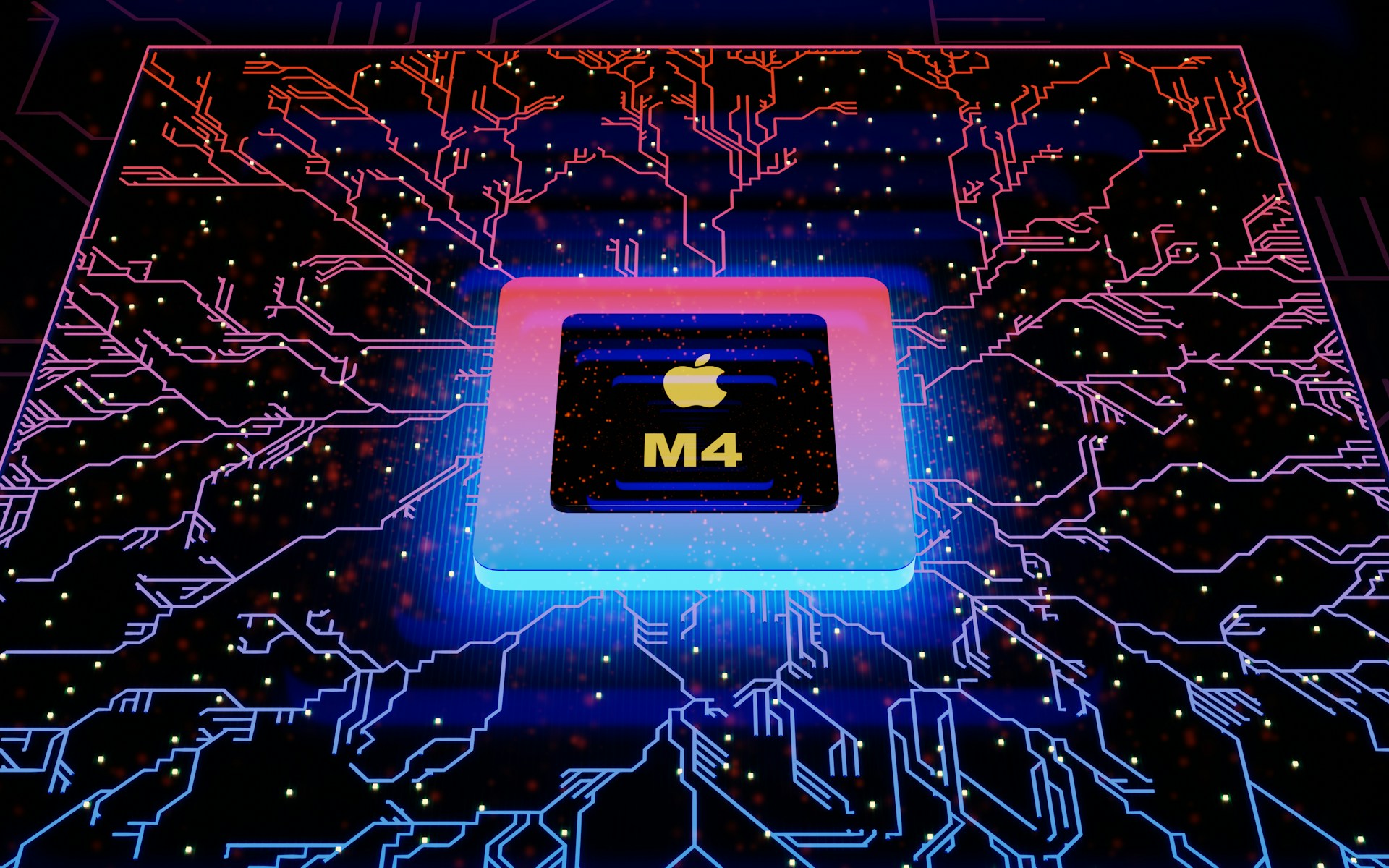 an apple m4 processor in a dark room